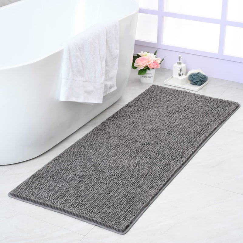 Noahas 24''x 60'' Grey Long Bathroom Rugs Runner,Absorbent Bath Mats for Bathroom Non-Slip with Rubber Backing,Soft Washable Carpet,Plush Chenille Shower Mats Shaggy Durable Bath Rugs - Image 1